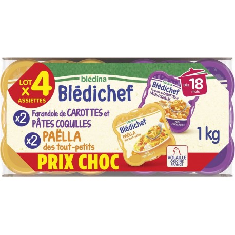 BLEDINA Repas bébé dés 18 mois assortiment lot de 4 1Kg