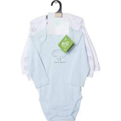 TEX BABY Body bébé bleu/blanc coton Bio 9 mois lot de 3 bodies