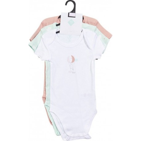 TEX BABY Body bébé blanc/rose/vert 1 coton 12 mois lot de 3 bodies