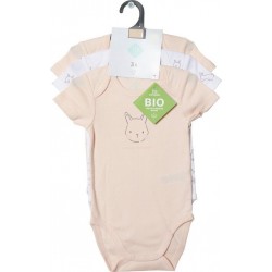 TEX BABY Body bébé corail/blanc coton Bio 12 mois lot de 3 bodies