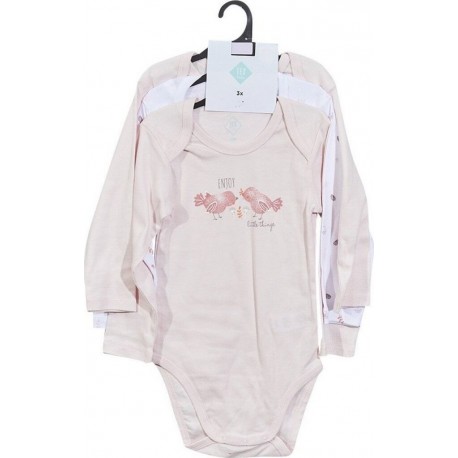 TEX BABY Body bébé Bio rose clair longues 6 mois lot de 3 bodies