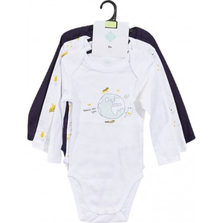 TEX BABY Body bébé bleu marine manches longues 6 mois lot de 3 bodies