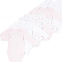 TEX BABY Body bébé fille rose/blanc 100% coton 36 mois lot de 5 bodies