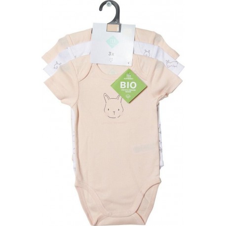 TEX BABY Body bébé corail/blanc coton Bio 9 mois lot de 3 bodies