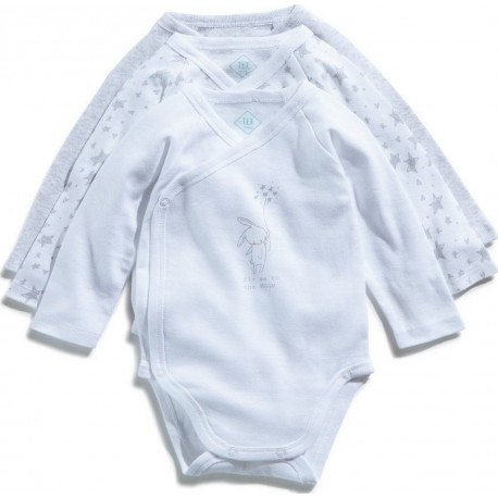 TEX BABY Body bébé blanc/gris 1 coton 1 mois lot de 3 bodies