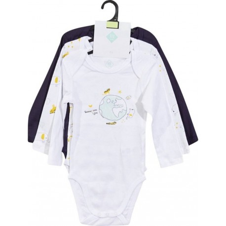 TEX BABY Body bébé marine/blanc 1 coton 6 mois lot de 3 bodies