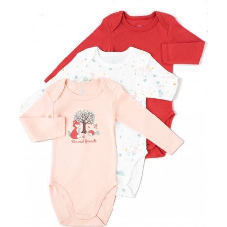 TEX BABY Body Multicolor 100% Coton bio lot de 3