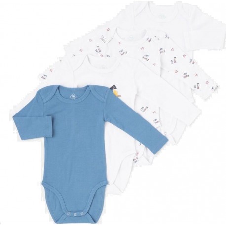 Body bébé bleu/blanc coton Bio 9 mois lot de 4 bodies