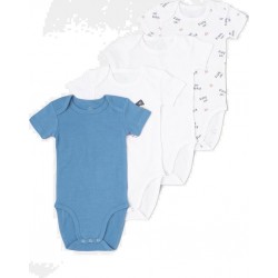 Body bébé bleu/blanc 100% coton 3 mois lot de 4 bodies