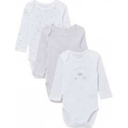 TEX BABY Body 100 % Coton Bio Blanc lot de 3 bodies