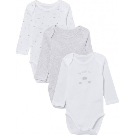 TEX BABY Body 100 % Coton Bio Blanc lot de 3 bodies