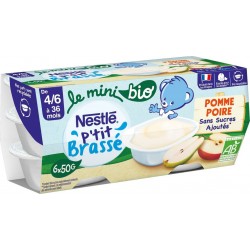 NESTLE Dessert bébé De 4 à 36 mois pomme poire sans sucres ajoutés p'tit brassé Bio les 6 pots de 50g