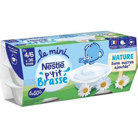 NESTLE Dessert pour bébé nature dès 4/6 mois P'tit brassé les 4 pots de 50g