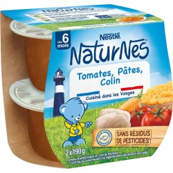 NESTLE Plat bébé dès 6 mois tomates pâtes et colin Naturnes les 2 pots de 190g