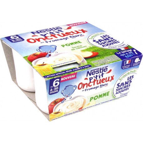 NESTLE TIT ONCTUEUX Dessert bébé dès 6 mois pomme NESTLE P'TIT ONCTUEUX les 4 pots de 90g