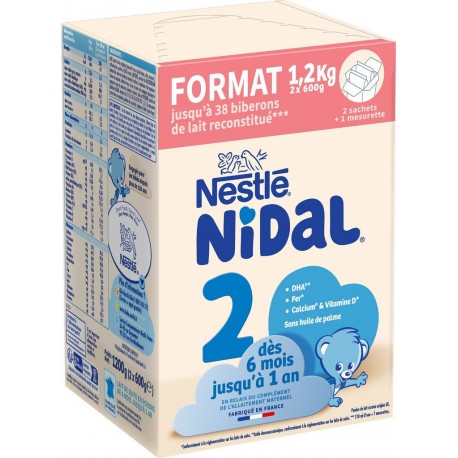 NIDAL Lait bébé en Poudre 2ème âge de 6 mois à 1 an les 2 sachets 1,2Kg