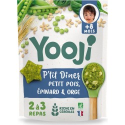 YOOJI Dîner bébé dès 8 mois Petit pois, Epinards, Orge en portions Bio les 15 galets de 20g