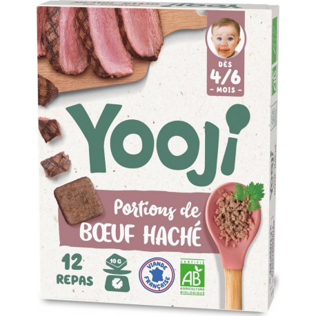 YOOJI Repas bébé dès 4/6 mois bœuf haché en portions Bio les 12 galets de 10g