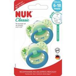 NUK Sucettes bleu silicone 6-18 mois Classic lot de 2 sucettes