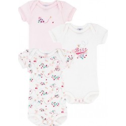 PETIT BATEAU Body bébé fille rouge/blanc coton Bio 36 mois lot de 3 bodies