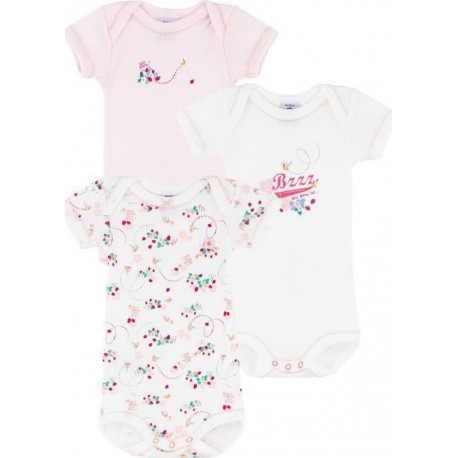 PETIT BATEAU Body bébé fille rouge/blanc coton Bio 36 mois lot de 3 bodies