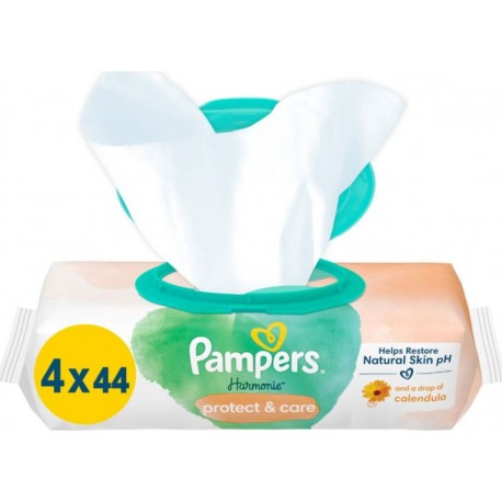 PAMPERS Lingettes Bébé Harmonie Protect & Care lot de 4 sachet de lingettes