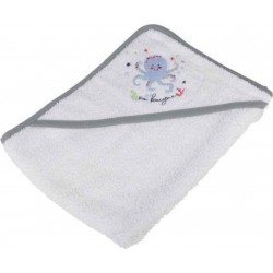 Cape De Bain En Coton pieuvre 75cm Gris & Blanc