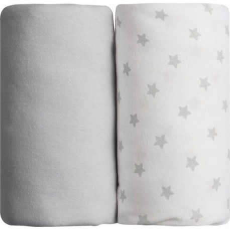 NC Babycalin Lot De 2 Draps Housse Jersey Coton Impression Étoile Grise 70x140cm