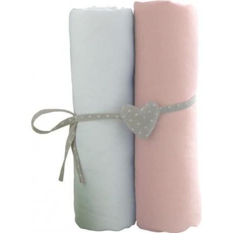 Babycalin 2 Draps Housse Bébé Blanc Rose 70 X 140 Cm Jersey 130gr/m²