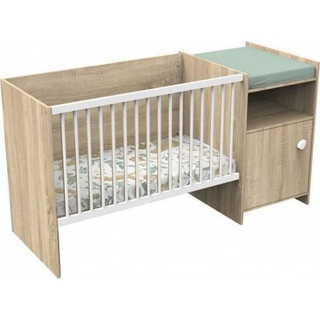 NC Lit Combiné Baby Price Up 120x60 Cm Evolutif En 90x190 Avec Porte Décor Chene Doré