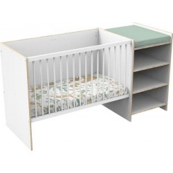 Lit Combiné Baby Price First 120x60 Cm Evolutif En 90x190 Cm Avec Étageres Décor Blanc Et Chant Bois