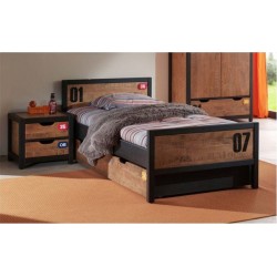 NC Pack Lit Enfant, Chevet & Tiroir alex 90x200cm Marron & Noir