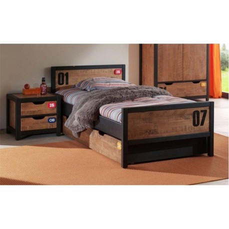 NC Pack Lit Enfant, Chevet & Tiroir alex 90x200cm Marron & Noir