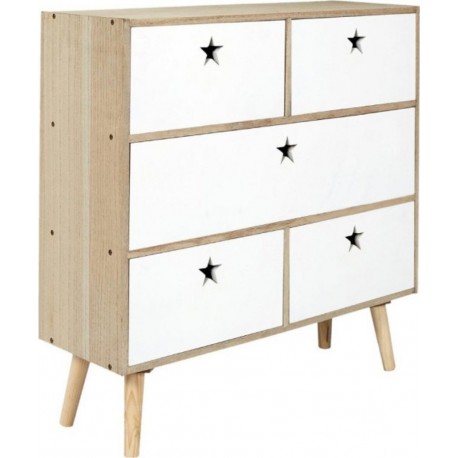 Commode 5 Tiroirs star 70cm Blanc & Beige