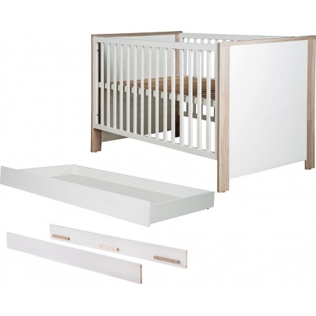 ROBA Set de lit bébé Olaf – Lit 70x140cm + Côtés de transformation + Tiroir de lit