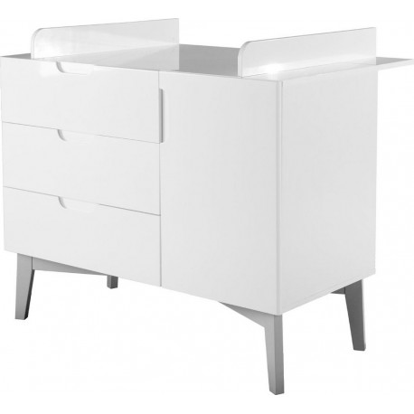 ROBA Commode Retro 2 – Incl. table à langer – Pieds rétro – Blanc brillant