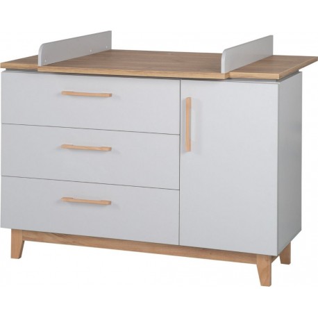 ROBA Commode Caro – Avec table à langer – 3 tiroirs + 1 porte – Gris clair