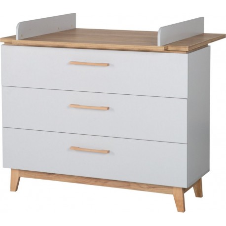 ROBA Commode Caro – Avec table à langer – 3 tiroirs – Gris clair/ Chêne doré