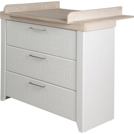 ROBA Commode Helene – Avec table à langer – 3 tiroirs – Gris clair / Orme lunaire