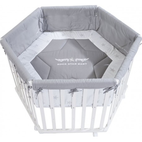 ROBA Parc Bébé Hexagonal – Incl. Tapis De Parc Rock Star Baby 2 – Bois Blanc