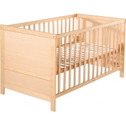 ROBA Lit Bébé Évolutif – 70 x 140cm – Réglable – 3 Barreaux Coulissants – Natur