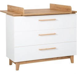 ROBA Commode Finn – Avec table à langer – 3 tiroirs – Blanc / Chêne doré