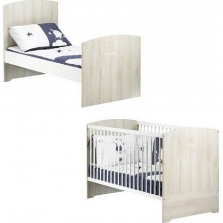 NC Babyprice Lit Bébé Évolutif Little Big Bed Smile Hetre Cendré 140x70 Cm