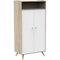 Armoire 2 Portes 1 Niche Access Blanc Et Bois