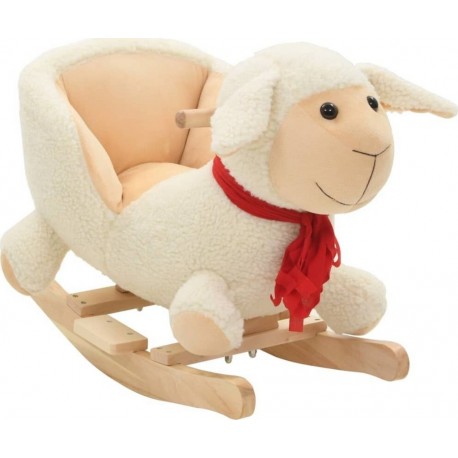 Mouton À Bascule Avec Dossier Peluche 60x32x50 Cm Blanc Vidaxl