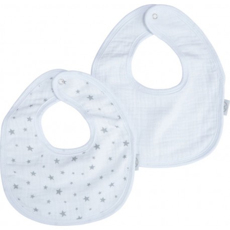 Lot De Deux Bavoirs Bebe En Gaze De Coton 22 X 27 Cm Blanc