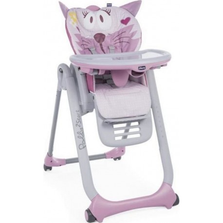 NC Chicco Chaise Haute Polly 2 Start 4 Roues Miss Pink