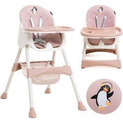 NC Bebelissimo Chaise Haute Bébé Evolutive - dès 6 Mois Jusqu’à 20Kg - disco Pinguin Hauteur Réglable Rose