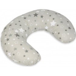 Coussin Appui-tête Etoiles Girses Et Blanches Sur Fond Gris