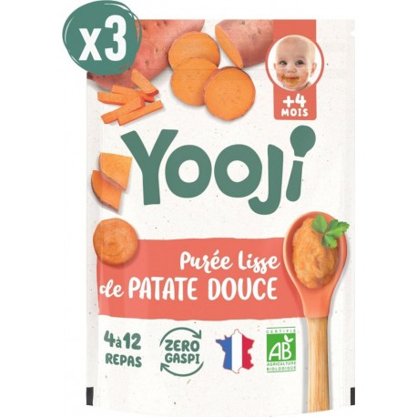 NC Yooji Purée Lisse Patate Douce Bio – 12 Repas Bébé Dès 4 Mois les 3 sachets de 1440g